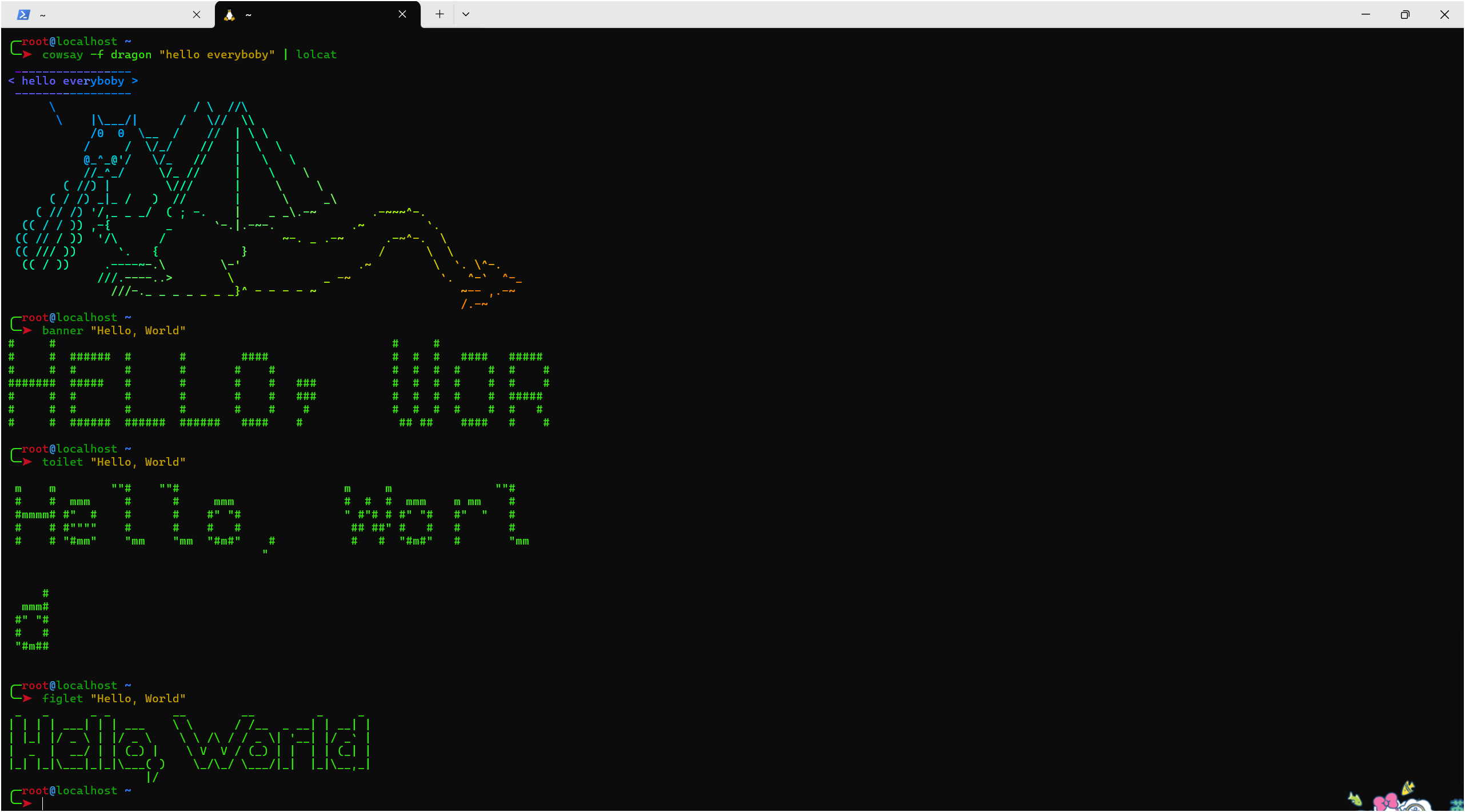 cowsay banner toilet figlet